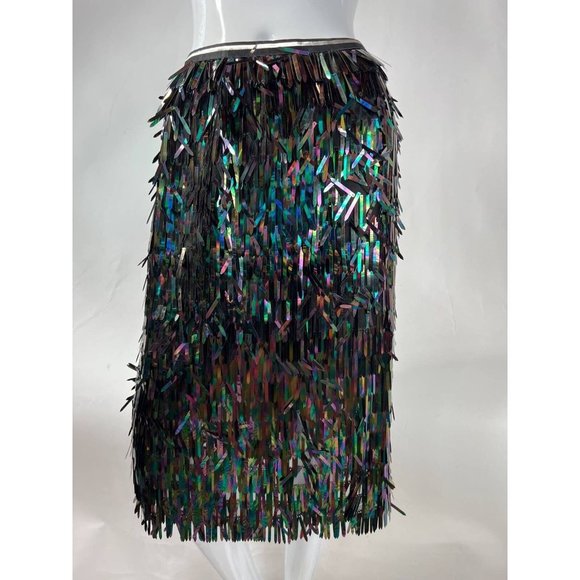After Market Womens Straight Skirt Black Iridescent Midi Sequin Tinsel Festive M - Picture 8 of 12